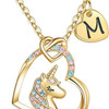 Easter Basket Stuffers - Easter Gifts for Kids Girls, Unicorn Necklace Gifts for Teen Girls Kid, Colorful CZ Heart Pendant Initial Unicorn Necklaces for Girl Jewelry Birthday Gift for Girl Kid