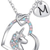 Easter Basket Stuffers - Easter Gifts for Kids Girls, Unicorn Necklace Gifts for Teen Girls Kid, Colorful CZ Heart Pendant Initial Unicorn Necklaces for Girl Jewelry Birthday Gift for Girl Kid
