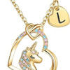 Easter Basket Stuffers - Easter Gifts for Kids Girls, Unicorn Necklace Gifts for Teen Girls Kid, Colorful CZ Heart Pendant Initial Unicorn Necklaces for Girl Jewelry Birthday Gift for Girl Kid