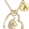 Easter Basket Stuffers - Easter Gifts for Kids Girls, Unicorn Necklace Gifts for Teen Girls Kid, Colorful CZ Heart Pendant Initial Unicorn Necklaces for Girl Jewelry Birthday Gift for Girl Kid