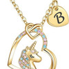 Easter Basket Stuffers - Easter Gifts for Kids Girls, Unicorn Necklace Gifts for Teen Girls Kid, Colorful CZ Heart Pendant Initial Unicorn Necklaces for Girl Jewelry Birthday Gift for Girl Kid