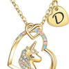 Easter Basket Stuffers - Easter Gifts for Kids Girls, Unicorn Necklace Gifts for Teen Girls Kid, Colorful CZ Heart Pendant Initial Unicorn Necklaces for Girl Jewelry Birthday Gift for Girl Kid