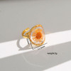 Cottagecore Real Dried Flower Resin Open Ring Women Gold Plated Boho Botanical Adjustable Aesthetic Fashion Jewelry