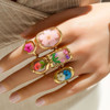 Cottagecore Real Dried Flower Resin Open Ring Women Gold Plated Boho Botanical Adjustable Aesthetic Fashion Jewelry