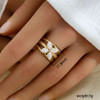 18K Gold Plated Moon Star Oval Open Ring For Women, White Enamel Celestial Crescent Moon Star Adjustable Band Ring, Minimalist Boho Aesthetic Stainless Steel Daily Wear Jewelry Gift