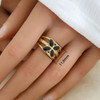 18K Gold Plated Moon Star Oval Open Ring For Women, White Enamel Celestial Crescent Moon Star Adjustable Band Ring, Minimalist Boho Aesthetic Stainless Steel Daily Wear Jewelry Gift
