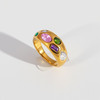 Fashionable Pearl Sunflower Titanium Steel Open Ring Gold Plated Multi-functional Retro Jewelry Adjustable Size for Men and Women