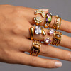 Fashionable Pearl Sunflower Titanium Steel Open Ring Gold Plated Multi-functional Retro Jewelry Adjustable Size for Men and Women