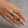 Fashionable Pearl Sunflower Titanium Steel Open Ring Gold Plated Multi-functional Retro Jewelry Adjustable Size for Men and Women