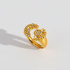 Fashionable Pearl Sunflower Titanium Steel Open Ring Gold Plated Multi-functional Retro Jewelry Adjustable Size for Men and Women