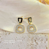Elegant Black Enamel Square Pearl Drop Earrings for Women, 4Pcs Princess Cut Cubic Zirconia Sparkling Dangle Earrings, Luxury Vintage Formal Wedding Party Jewelry Gift