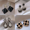 Elegant Black Enamel Square Pearl Drop Earrings for Women, 4Pcs Princess Cut Cubic Zirconia Sparkling Dangle Earrings, Luxury Vintage Formal Wedding Party Jewelry Gift