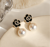 Elegant Black Enamel Square Pearl Drop Earrings for Women, 4Pcs Princess Cut Cubic Zirconia Sparkling Dangle Earrings, Luxury Vintage Formal Wedding Party Jewelry Gift