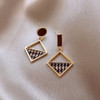 Elegant Black Enamel Square Pearl Drop Earrings for Women, 4Pcs Princess Cut Cubic Zirconia Sparkling Dangle Earrings, Luxury Vintage Formal Wedding Party Jewelry Gift