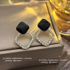 Elegant Black Enamel Square Pearl Drop Earrings for Women, 4Pcs Princess Cut Cubic Zirconia Sparkling Dangle Earrings, Luxury Vintage Formal Wedding Party Jewelry Gift