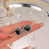 Elegant Black Enamel Square Pearl Drop Earrings for Women, 4Pcs Princess Cut Cubic Zirconia Sparkling Dangle Earrings, Luxury Vintage Formal Wedding Party Jewelry Gift