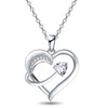 14k White Gold Plated 5A Cubic Zirconia Unique Love Heart Pendant Necklace for Women, Jewelry Gift for Wife Girlfriend
