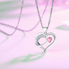 14k White Gold Plated 5A Cubic Zirconia Unique Love Heart Pendant Necklace for Women, Jewelry Gift for Wife Girlfriend