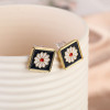 Elegant Black Enamel Square Pearl Drop Earrings for Women, 4Pcs Princess Cut Cubic Zirconia Sparkling Dangle Earrings, Luxury Vintage Formal Wedding Party Jewelry Gift