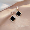 Elegant Black Enamel Square Pearl Drop Earrings for Women, 4Pcs Princess Cut Cubic Zirconia Sparkling Dangle Earrings, Luxury Vintage Formal Wedding Party Jewelry Gift