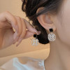 Elegant Black Enamel Square Pearl Drop Earrings for Women, 4Pcs Princess Cut Cubic Zirconia Sparkling Dangle Earrings, Luxury Vintage Formal Wedding Party Jewelry Gift