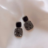 Elegant Black Enamel Square Pearl Drop Earrings for Women, 4Pcs Princess Cut Cubic Zirconia Sparkling Dangle Earrings, Luxury Vintage Formal Wedding Party Jewelry Gift