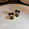 Elegant Black Enamel Square Pearl Drop Earrings for Women, 4Pcs Princess Cut Cubic Zirconia Sparkling Dangle Earrings, Luxury Vintage Formal Wedding Party Jewelry Gift