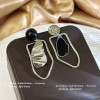 Elegant Black Enamel Square Pearl Drop Earrings for Women, 4Pcs Princess Cut Cubic Zirconia Sparkling Dangle Earrings, Luxury Vintage Formal Wedding Party Jewelry Gift