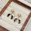 Elegant Black Enamel Square Pearl Drop Earrings for Women, 4Pcs Princess Cut Cubic Zirconia Sparkling Dangle Earrings, Luxury Vintage Formal Wedding Party Jewelry Gift