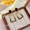 Elegant Black Enamel Square Pearl Drop Earrings for Women, 4Pcs Princess Cut Cubic Zirconia Sparkling Dangle Earrings, Luxury Vintage Formal Wedding Party Jewelry Gift