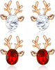 2 Pairs Christmas Stud Earrings Crystal Deer Stud Earrings Xmas Rhinestone Reindeer Earrings Antler Stud Big Crystal Gemstone Earrings for Women(Gold-White &Gold-Red)