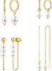 Gold Earrings for Women No Tarnish - Trendy 14K Gold Plated Pearl Hoop Studs Chain Earrings Stacks for Women Wedding Jewelry Gift