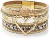 Multilayer Leather Wrap Bracelet Heart-Shape Wide Cuff Bracelets for Women