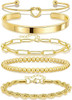 Gold Bracelets for Women Non Tarnish, 14K Gold Plated Chunky Cuff Bracelet Gold Bangles Bracelet for Women Trendy Tie Knot Cuban Rope Paperclip Beaded Bracelet Stack Jewelry Gifts