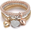 Crystal Charms Multilayer Bracelets - 3PCS Gold/Silver/Rose Gold Corn Chain Bracelet for Women, Tree of Life Heart Shaped Stretch Bracelet