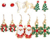 6 Pair Christmas Earrings for Women Funny Holiday Xmas Stud Earrings Bow Bell Candy Reindeer Snowflake Santa Claus Tree Enamel Drop Dangle Earrings for Christmas Gifts