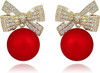 Pearl Bow Christmas Earrings for Women | Trendy Cute Sparkle Rhinestone Ribbon Dangle Christmas Earring, Holiday Gifts for Women | Christmas Decorations
