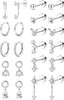 Hypoallergenic Silver Flat Back Earrings for Women - 14K Gold Plated Surgical Stainless Steel Earring Stacks Set | Small Stud & Hoop for Cartilage Helix Tragus Piercing Jewelry Comfort Gift
