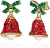 Red Crystal Bell Christmas Hat Earrings for Women, Santa Claus & Christmas Tree Dangle Drop Earrings with Sparkling Rhinestones
