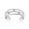 Sterling Silver Rhodium Plated Triple Line Open Motif Cubic Zirconia Toe Ring