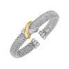 Popcorn Texture Cuff Bangle with X Motif in Sterling Silver and 18k Yellow Gold