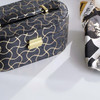 9.5" Long Leather Jewelry Organizer Case with Mirror, Gold Swirl Pattern, Black