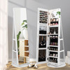 360° Rotating Mirrored Jewelry Cabinet Armoire 3 Color LED Modes Lockable