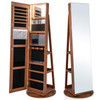 360° Rotating Mirrored Jewelry Cabinet Armoire 3 Color LED Modes Lockable