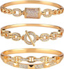 18K Gold Plated Bangles Bracelet Set for Women, 3 Pack Zinc Alloy with 3A Zircon Bangle, Dainty Vintage Trendy, Waterproof, Non Tarnish, Fashion Jewelry Accessories for Women, Ideal Gift, Party Favors