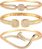 18K Gold Plated Bangles Bracelet Set for Women, 3 Pack Zinc Alloy with 3A Zircon Bangle, Dainty Vintage Trendy, Waterproof, Non Tarnish, Fashion Jewelry Accessories for Women, Ideal Gift, Party Favors