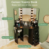 Corner Vanity Desk with 3-Color LED Lighted Mirror and Power Outlet