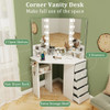 Corner Vanity Desk with 3-Color LED Lighted Mirror and Power Outlet