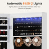 Wall-Mount/Door-Hanging Jewelry Armoire Large Capacity Mirror & LED Lights Lockable Organizer, 47.2-Inch Tall 6 LEDs Lockable Jewelry Cabinet