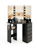 Corner Vanity Desk with 3-Color LED Lighted Mirror and Power Outlet